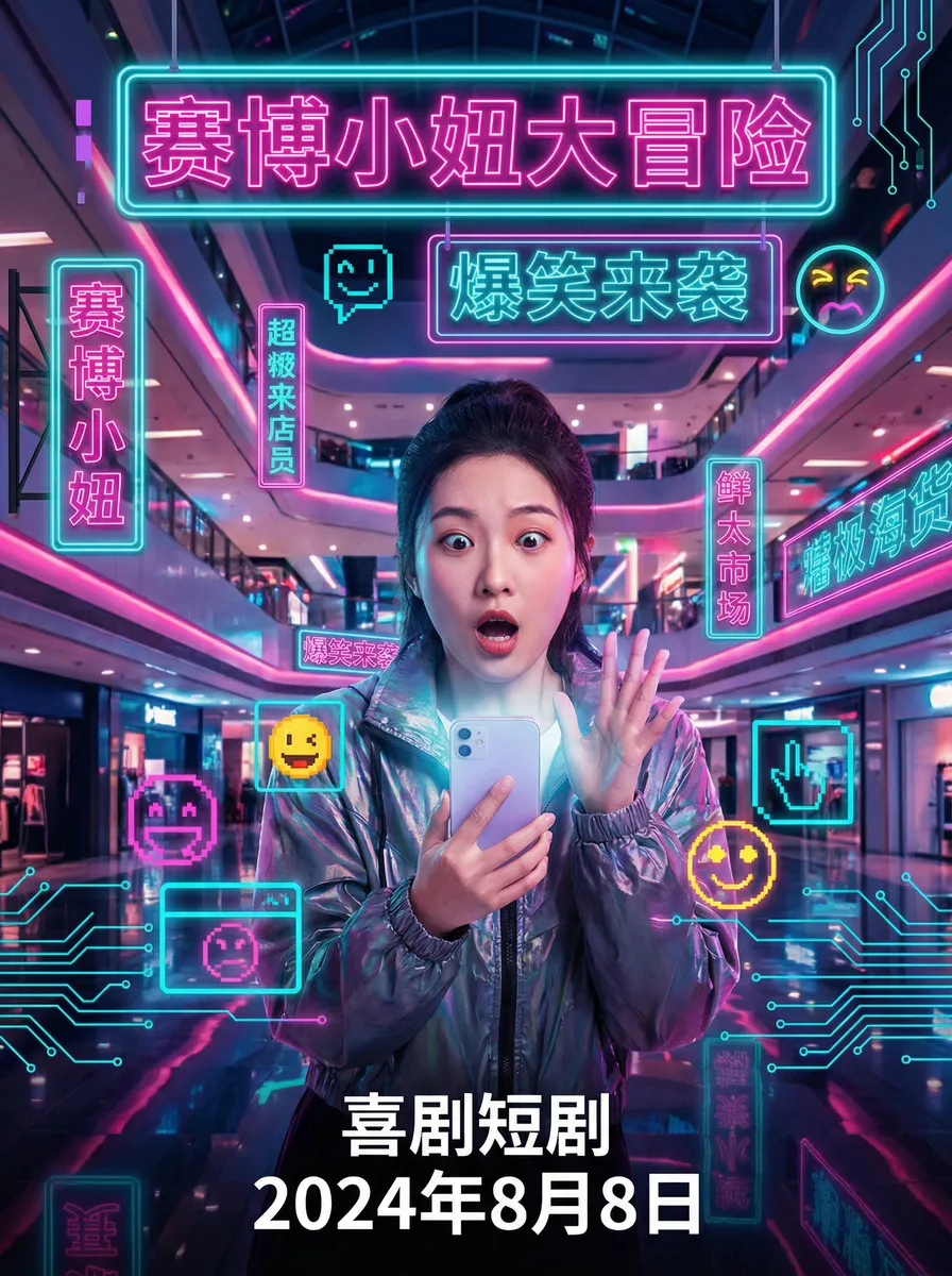 明星合成10p 搞笑喜剧短剧 - 赛博小妞大冒险海报